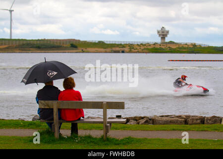 British Summer Jetski Championships sporting events , Round 3 Crosby Marine Lake,  Lakeside Adventure marina Centre; freestyler jetskiers - Jet Ski Ra Stock Photo