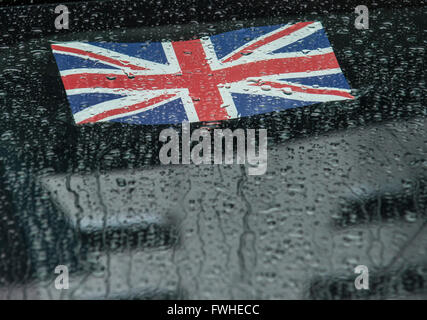 FILE - A file picture dated 23 June 2015 shows a British national flag seen on a car window at the British embassy in Berlin, Germany. Photo: PAUL ZINKEN/dpa Stock Photo