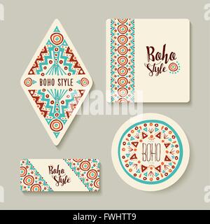 Boho style printable tags with tribal handmade designs. Different label templates for shop or decoration. EPS10 vector. Stock Vector