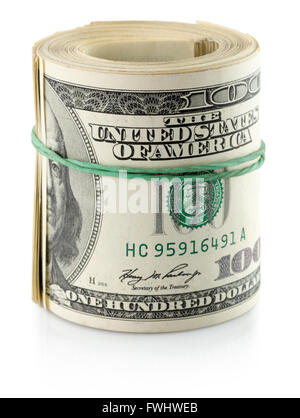 money roll dollars isolated on the white background. Stock Photo