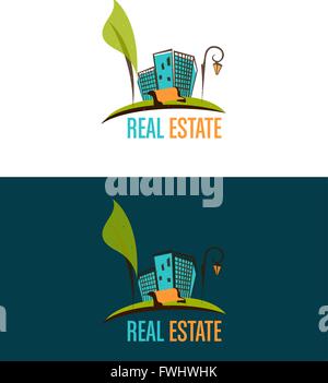 Real estate logo. City park view. Day and night Stock Vector