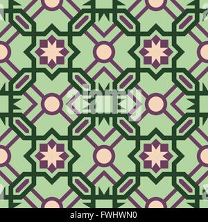 Abstract ceramic mosaic floor tile seamless pattern with geometric moroccan shape design in green color. EPS10 vector. Stock Vector