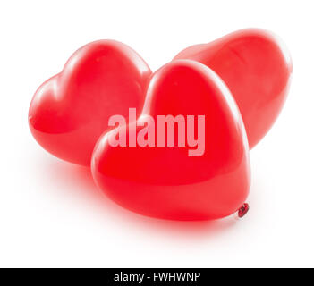 red balloon hearts isolated on the white background. Stock Photo