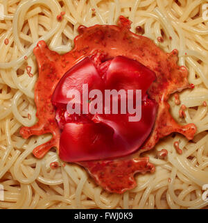 Spaghetti tomato sauce as an italian cuisine simple food symbol with fresh pasta and a pure red topping. Stock Photo