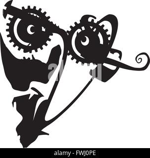 Abstract Steam Punk Face Silhouette Vector Stock Vector
