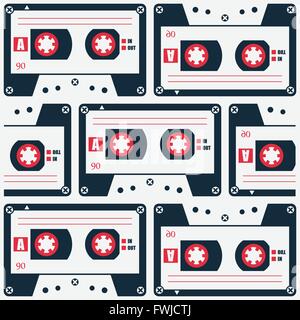 retro style cassette tape pattern. vector, 80s object symbol. 1980s music poster design. urban graffiti style wallpaper with ana Stock Vector