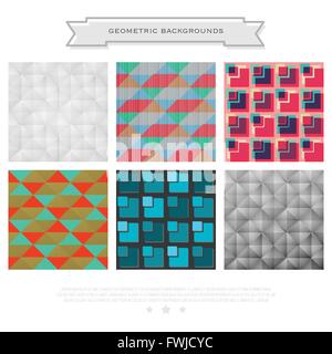 set of abstract backgrounds with geometric, colorful ornament. vector seamless pattern design. decorative, textured wallpapers c Stock Vector