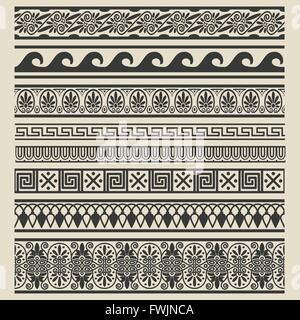 Border decoration set. Greek ethnic seamless patterns for divider, frame, etc. vector illustration - eps 8 Stock Vector
