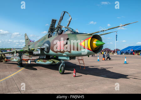 A Polish Air Force Sukhoi Su-22 Fitter vintage Soviet jet fighter plane at the Royal International Air Tattoo 2015. Display aircraft Stock Photo