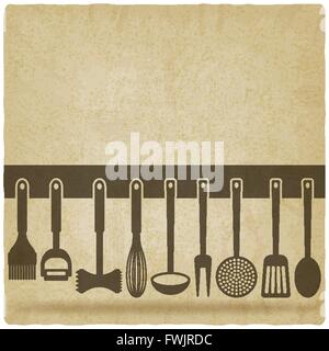 Kitchen Utensil Set old background - vector illustration. eps 10 Stock Vector