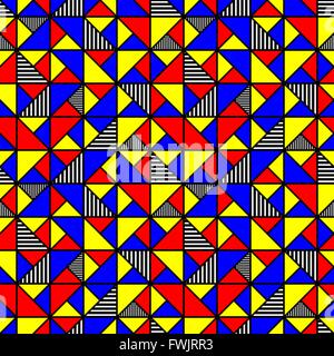 bright colored pattern with squares and triangles in style of the 80s. vector illustration - eps 8 Stock Vector