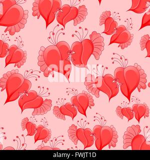 Cartoon romantic vector seamless pattern with abstract heart shaped. suitable for prints, textiles and covers. Stock Vector