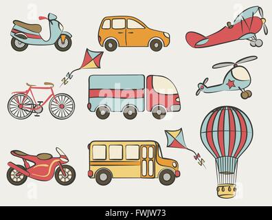 hand-drawn transportation icon set - vector illustration. eps 8 Stock Vector