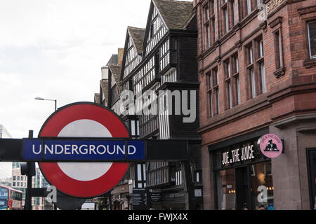 Underground roundel and Chancery Lane tube station with Staple Inn Buildings in High Holborn, City of London, UK. Stock Photo