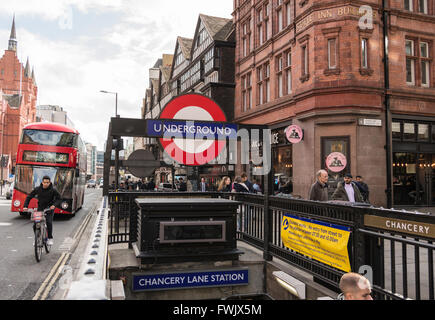 Chancery Lane underground station with Staple Inn Buildings in the background, High Holborn, City of London, England, UK. Stock Photo