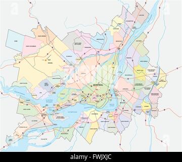 greater montreal road and administrative map Stock Vector