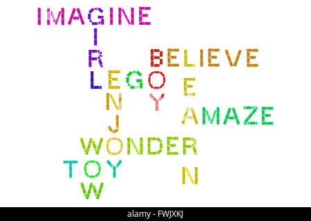 The word Amaze created from Lego pieces photographed against a white