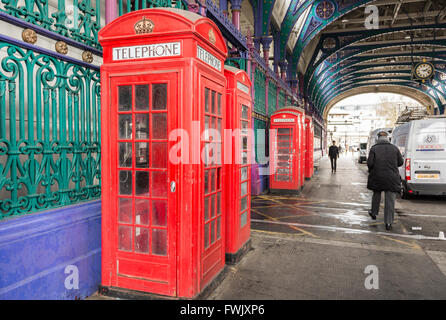 London red phone boxes, Smithfield Market, London, England, UK Stock Photo