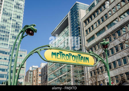Montreal, Canada - 6th march 2016: Square Victoria Subway Station Entrance  with Art Nouveau Style by Guimard Stock Photo
