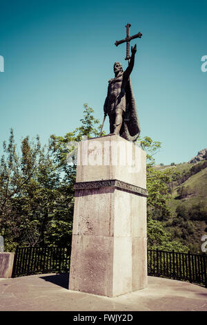 Ancient King Pelayo sculpture at Covadonga in Asturias Spain Stock Photo