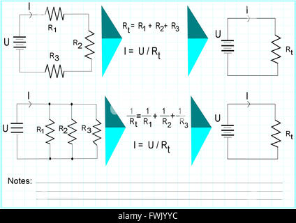 Resistive circuits. Diagrams Stock Photo