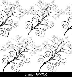 Floral simple seamless vector pattern in black and white Stock Vector