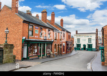 Old shops in the village centre, Black Country Living Museum, Dudley, West Midlands, UK Stock Photo