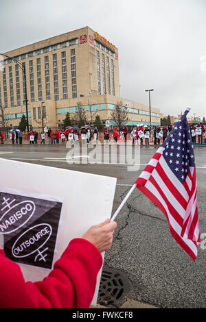 Chicago, Illinois - Striking Chicago teachers joined bakery workers protesting Nabisco's moving 600 jobs to Mexico. Stock Photo