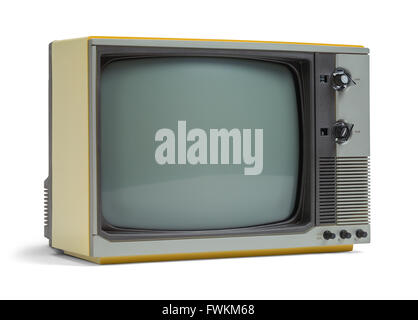 Old Television Set with Copy Space Isolated on White Background. Stock Photo