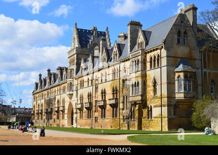 A view of Christchurch College, Oxford University, on a sunny spring day. Classic Victorian gothic revival architecture. Stock Photo