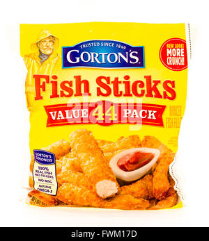 Winneconne, WI - 29 August 2015: Bag of Gorton's fish sticks value 44 pack. Stock Photo