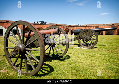 Canons inside Fort Pulaski National Monument on Cockspur Island between Savannah and Tybee Island, Georgia. Stock Photo