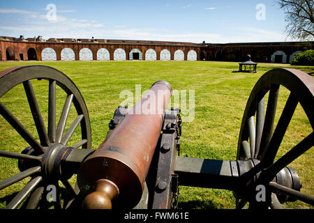 Canons inside Fort Pulaski National Monument on Cockspur Island between Savannah and Tybee Island, Georgia. Stock Photo