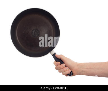 Old and dirty frying pan isolated on white background Stock Photo