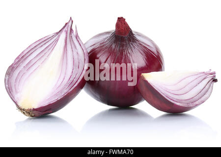 Red onion onions slice slices vegetable isolated on a white background Stock Photo