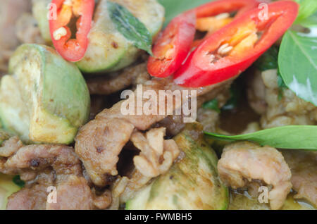 Stir-fried  green curry with pork Stock Photo