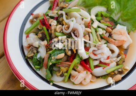 Thai style spicy mixed seafood salad Stock Photo