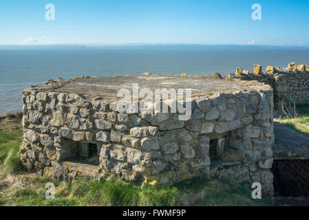World war 2 bunker on the Heritage Coast footpath near Llantwit Major. Stock Photo