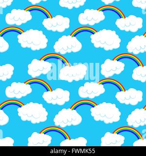 Seamless pattern with clouds and rainbow - vector illustration. eps 8 Stock Vector