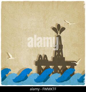 oil platform in blue sea. vector illustration - eps 10 Stock Vector