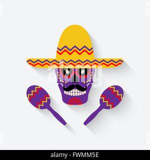 concept for Day of the dead. sugar skull in sombrero with maracas - vector illustration. eps 10 Stock Vector