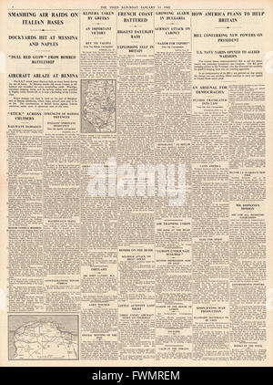 1941 page 4 The Times First RAF mass daylight raid and unlimited US aid for Britain Stock Photo