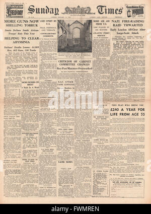 1941 front page Sunday Times British Forces bombard Tobruk and bombing raids on Britain Stock Photo