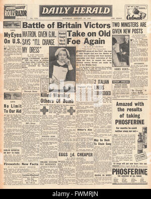 1941 front page  Daily Herald RAF fighter planes to aid in Mediterranean and Middle East Stock Photo