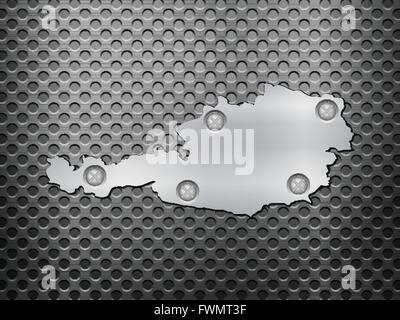 Austria metal map on a black metal grid. Stock Vector