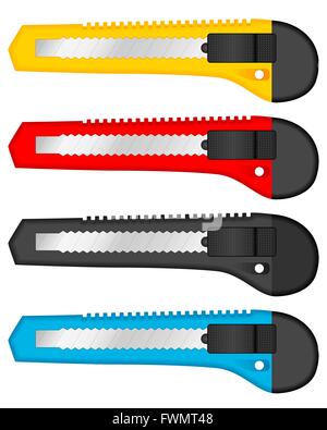 Office paper knife set on white background. Vector illustration. Stock Vector
