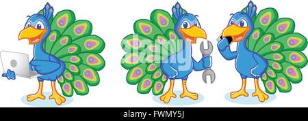Peacock Mascot Vector with laptop Stock Vector