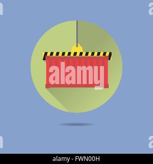 cargo container flat design long shadow vector icon in circle on pastel blue background Stock Vector