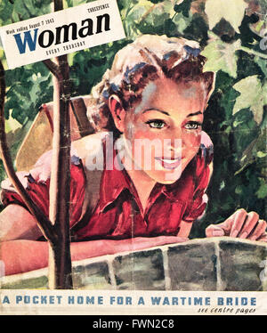 Original vintage magazine cover from 1940s. Wartime magazine cover dated week ending 7th August 1943 WOMAN Stock Photo