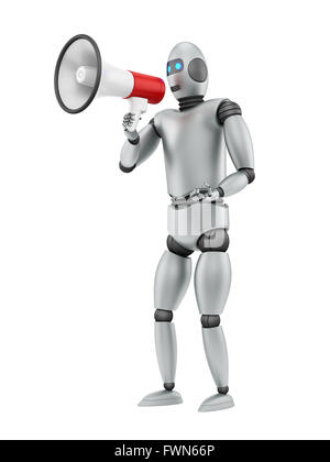 render of a robot with a megaphone, isolated on white Stock Photo